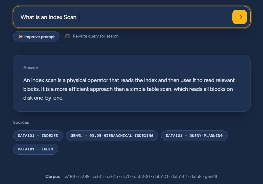 BearLM Ask page with cited answer
