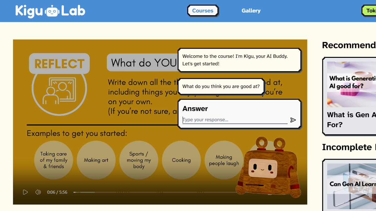 Kigu, the KiguLab AI Buddy, in a lesson